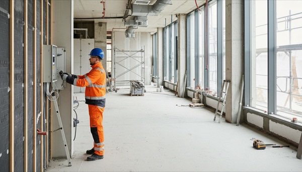 Yrityskiinteistön tekninen tila ja asentajat työssään